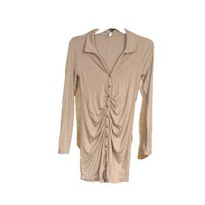 Wishlist Women's Ruched Button Up Dress Size L Tan Mini